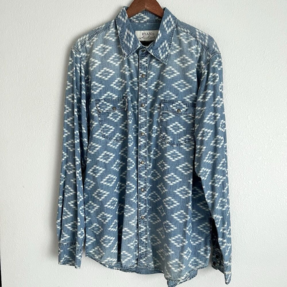 Ryan Michael Men’s Tribal Print Snap Western Shirt Size XL